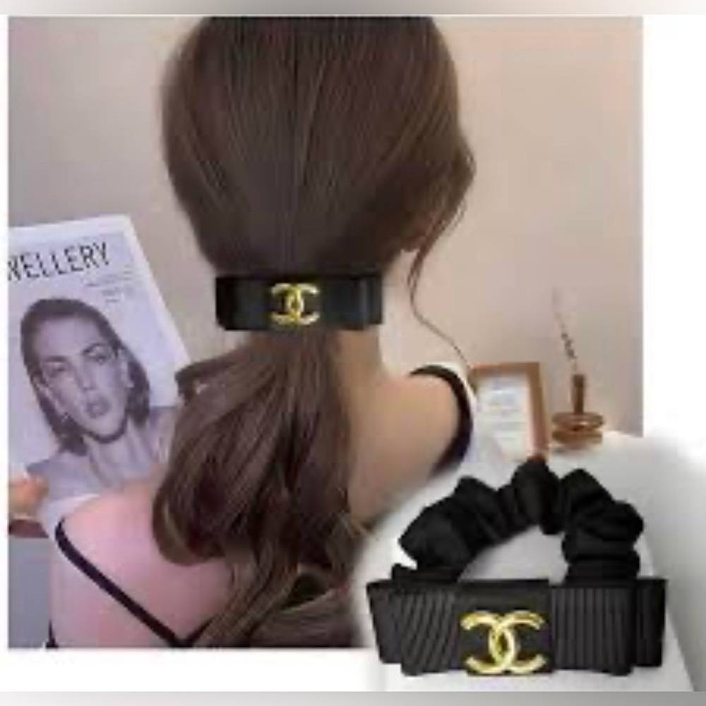 Black & Gold Grosgrain Bow Hair Scrunchie